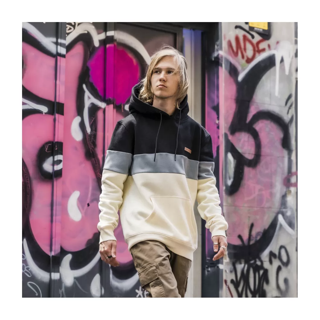 Hydroponic Sudaderas Con Capucha>Sudadera Con Capucha HARLEM Black / Misty Blue / Off White